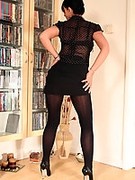 Mature in Black Opaque Pantyhose and Heels