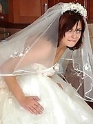 Horny bride in  pantyhose and heels going down for fucking right on the floor
