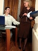 Heated office girl in classic pantyhose and heels can't resist burning desire for office sex