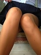 Upskirt pantyhose showing of an upstairs bitchie