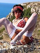 Leggy russian MILF LilyWOW shows seamed FF stockings and high heels on the seaside